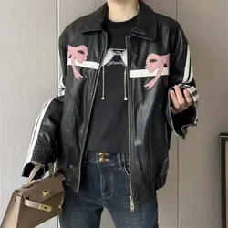 Spring New Women's Fashion Style Loose And Versatile Sweet Cool Bow Decoration Flip Collar Leather Coat