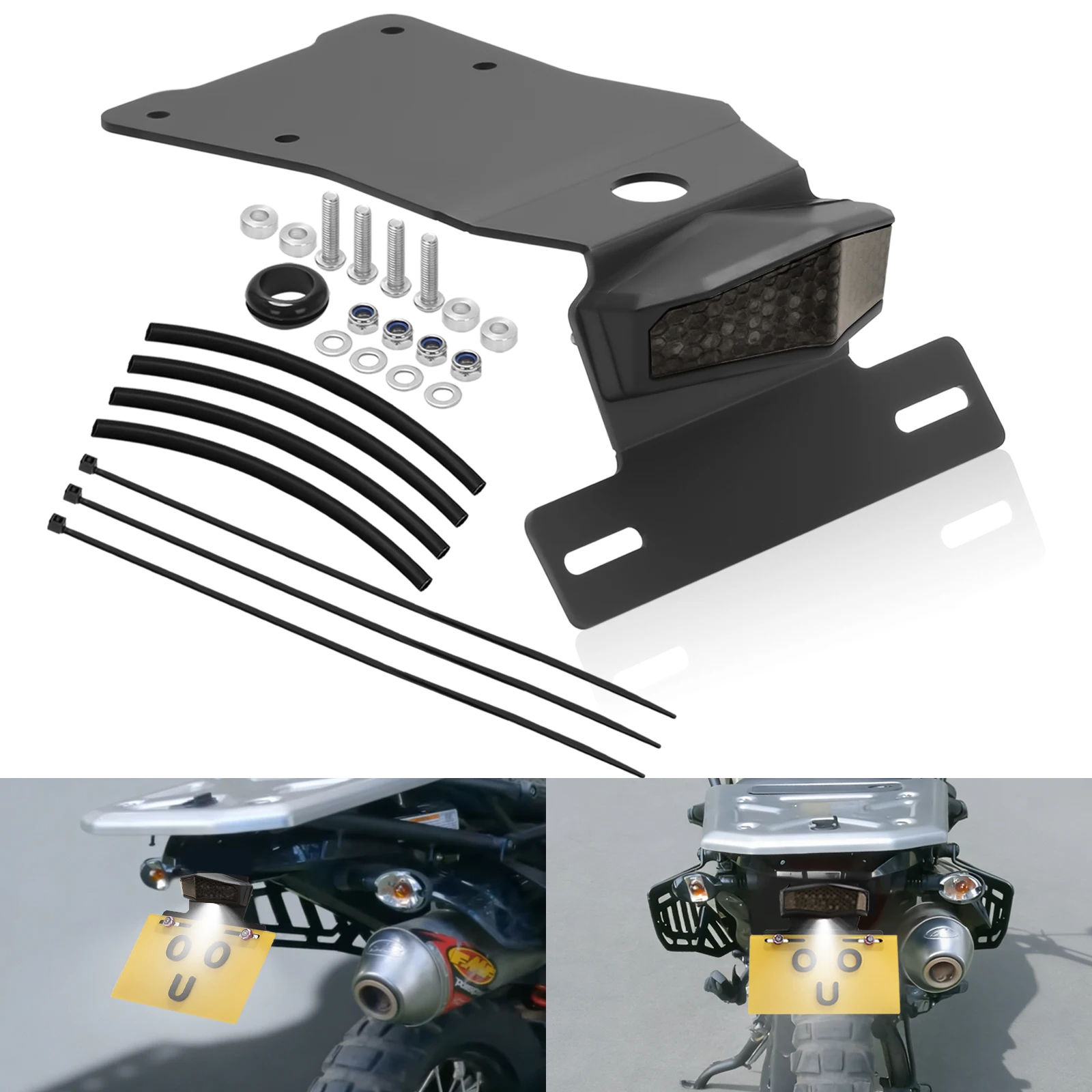 

Анодированный держатель номерного знака, крепление заднего фонаря (tail tidy) для Kawasaki KLR650 2022-2025, с LED-подсветкой и проводкой