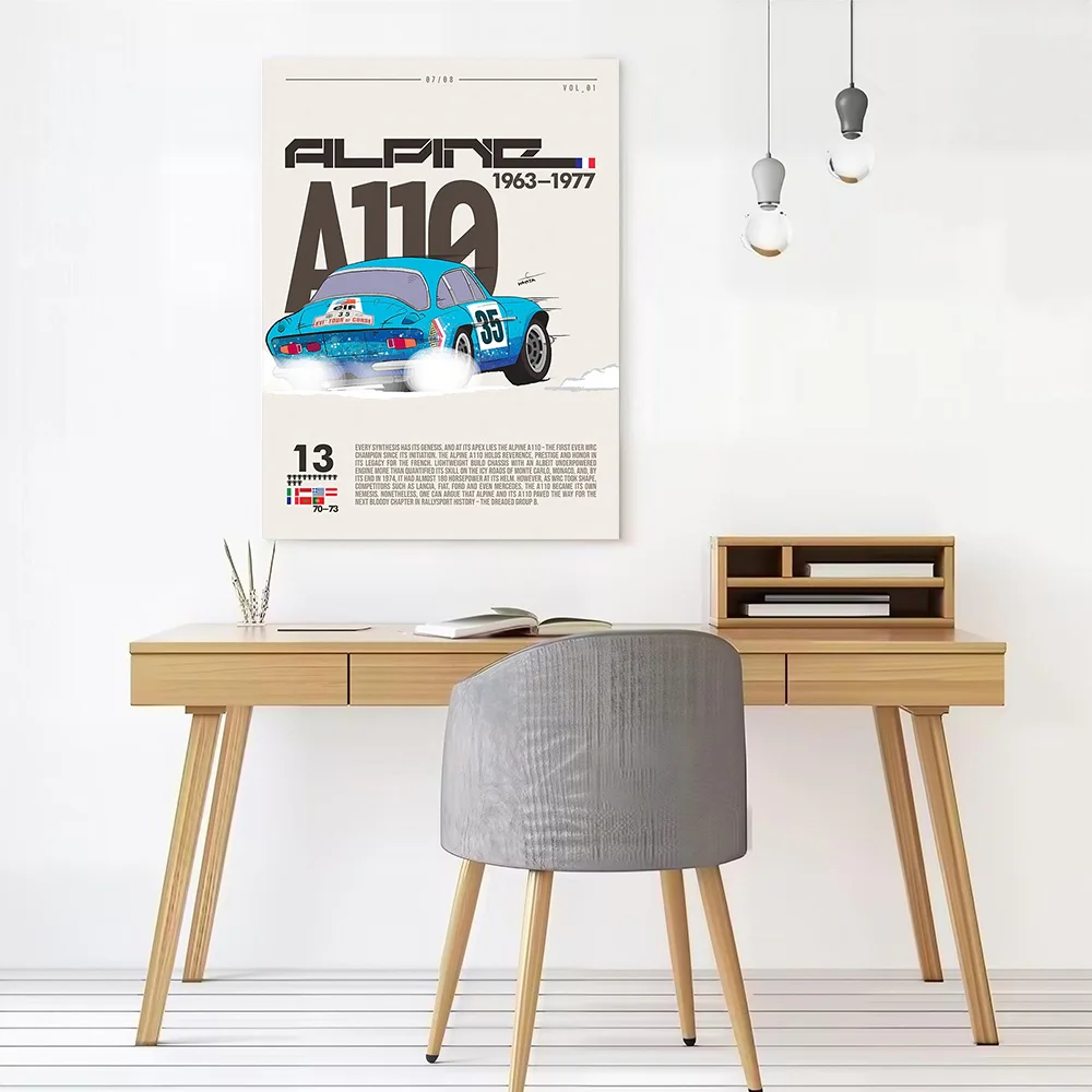 Alpine A110 Rally Car Printed Canvas Wall Art Customizable Paintings Poster Perfect Gift for Bedroom Decoration Decor Room Mural