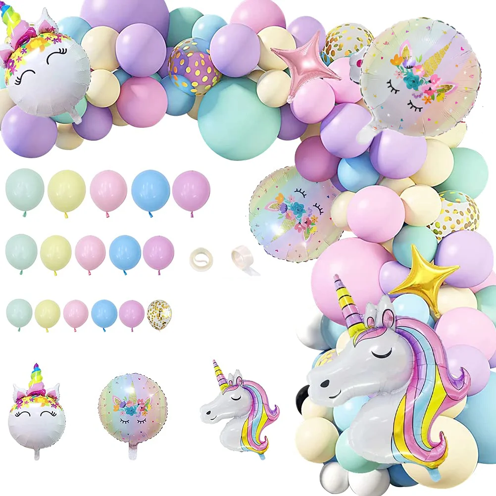 142 Pcs Rainbow Unicorn Pink Purple Confetti Digital Aluminum Die Balloon Arch Wreath Kit Baby Shower Birthday Party Decorations