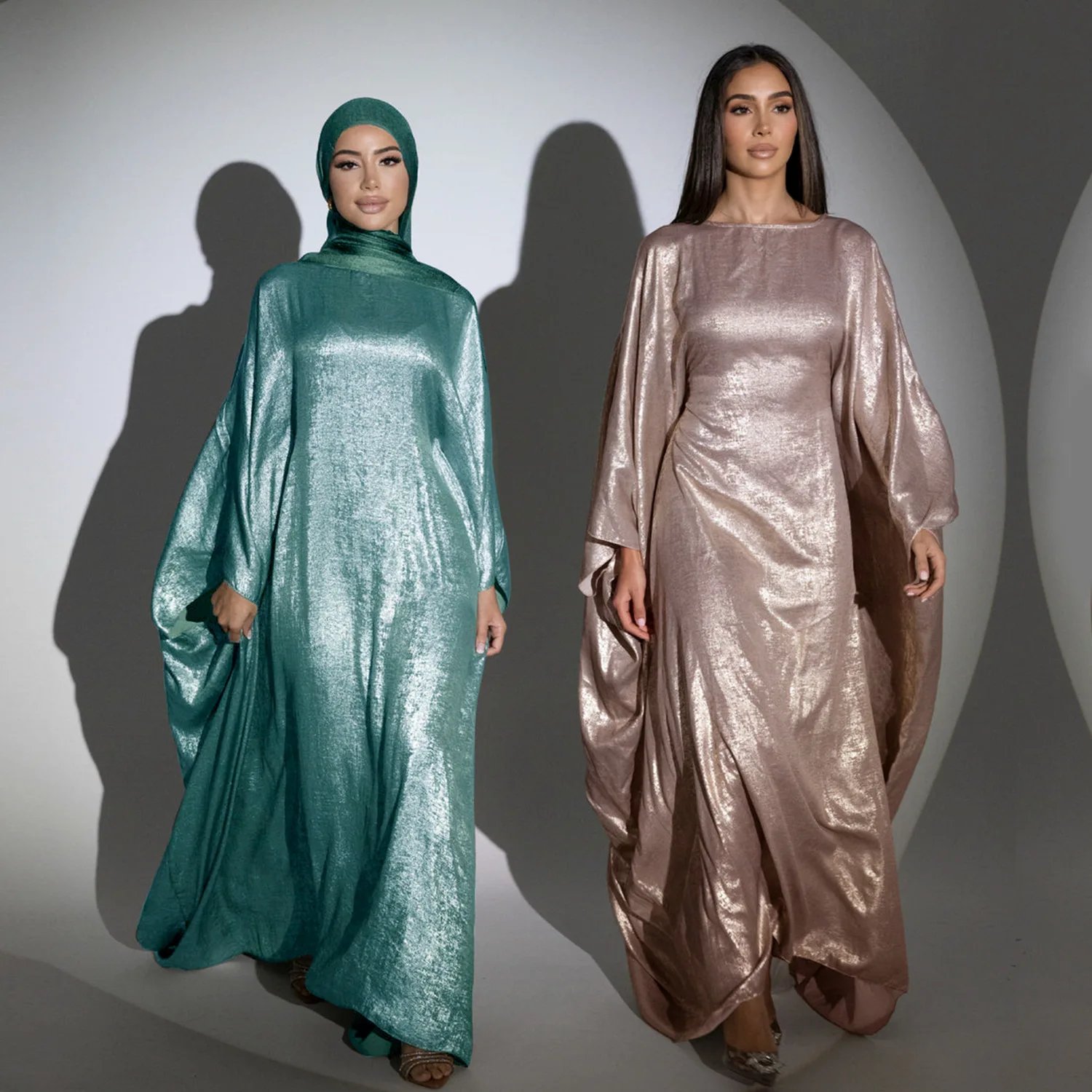 Ramadan Eid Shiny Batwing Satin Maxi Abaya Dubai Luxury 2024 Abayas For Women Muslim Kaftan Dress Islamic Caftan Marocain Femme