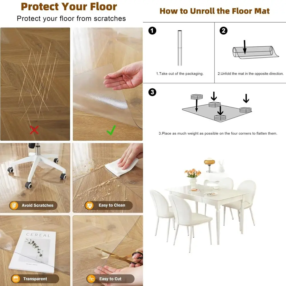 

Прозрачный коврик для стула 48x96 дюймов для паркетных полов, защита для стула на колесиках, водонепроницаемый прямоугольный коврик для пола