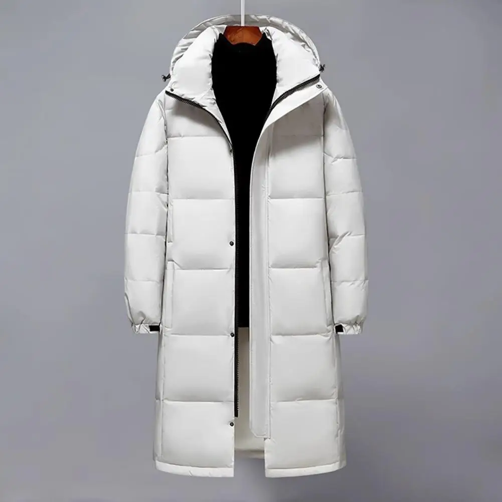 Detachable Hood Down Jacket Men Women Cotton Hooded Down Jacket Long Sleeve Warm Quilted Outwear Solid Color Mid-length