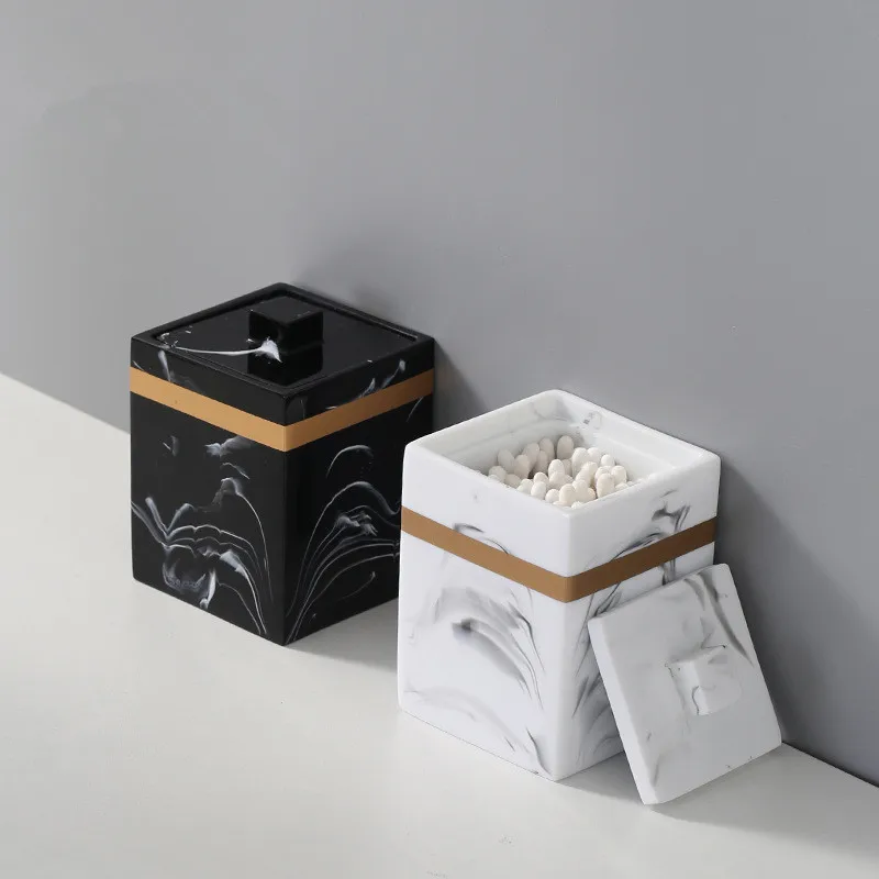 Nordic Cotton Swab Storage Box Resin Bathroom with Cover Dust Proof Toothpick Holder Makeup Pad Organizer Accessories