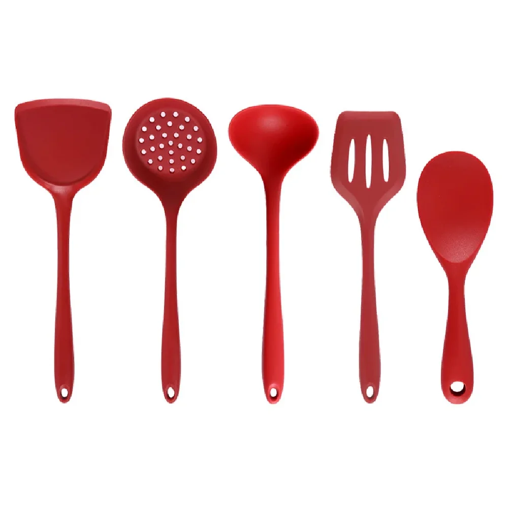 5Pcs Silicone Handle Cooking Utensils Set Non-Stick Heat Resistant Spoon Kitchen Supplies Baking Cooking Tool