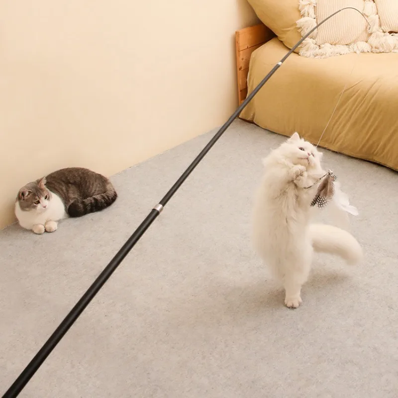 Long Cat Toys 1.8m Scratch Resistant Pet Accessories Telescopic Fishing Rod with Feather for Active Cats Cat Accessories
