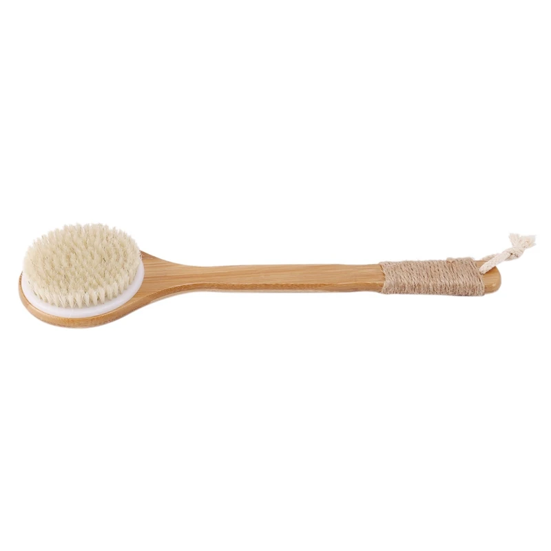 2X Dry Skin Body Brush Bath Exfoliating Brush Natural Bristles Back Scrubber With Long Wooden Handle