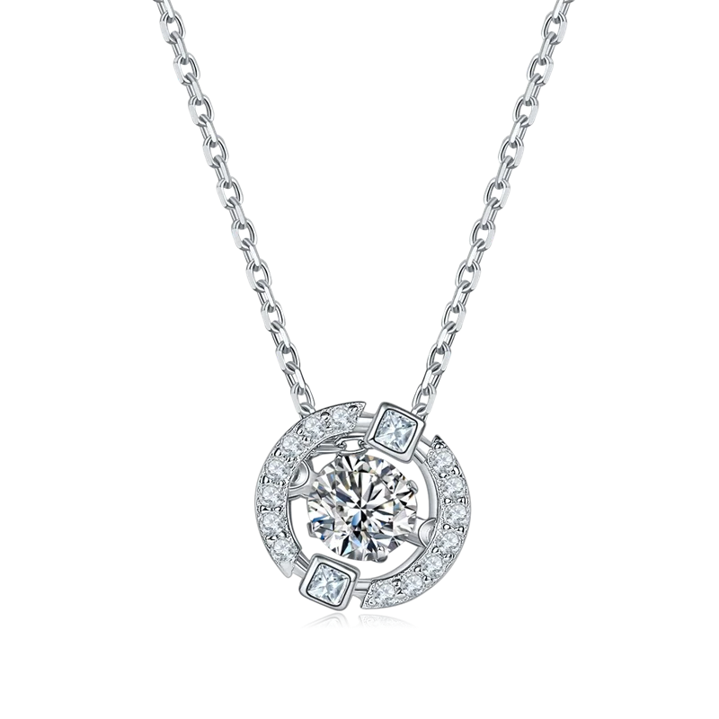 

S925 Sterling Silver Moissanite Round 5.0mm Gemstone Pendants Necklaces 0.5CT D Color Diamond for Women Wedding Gift