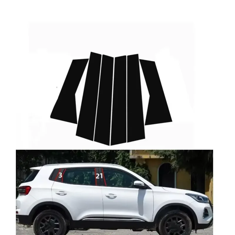 6PCS Glossy Black Pillar Posts Fit For    Chery Tiggo  5x 2020 2021 2022 2023   Window Moulding B C Center Sticker Cover