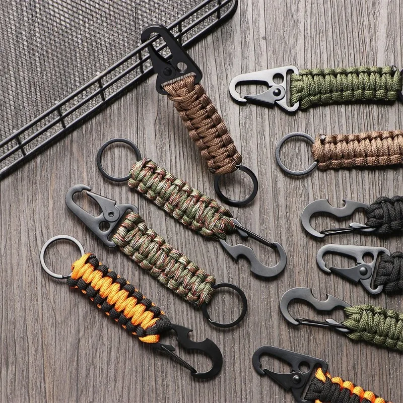 Keychain Survival Military Braided Lanyard Carabiner Rope Bottle Opener Cord Novelty Tools For Outdoor Camping Hiking