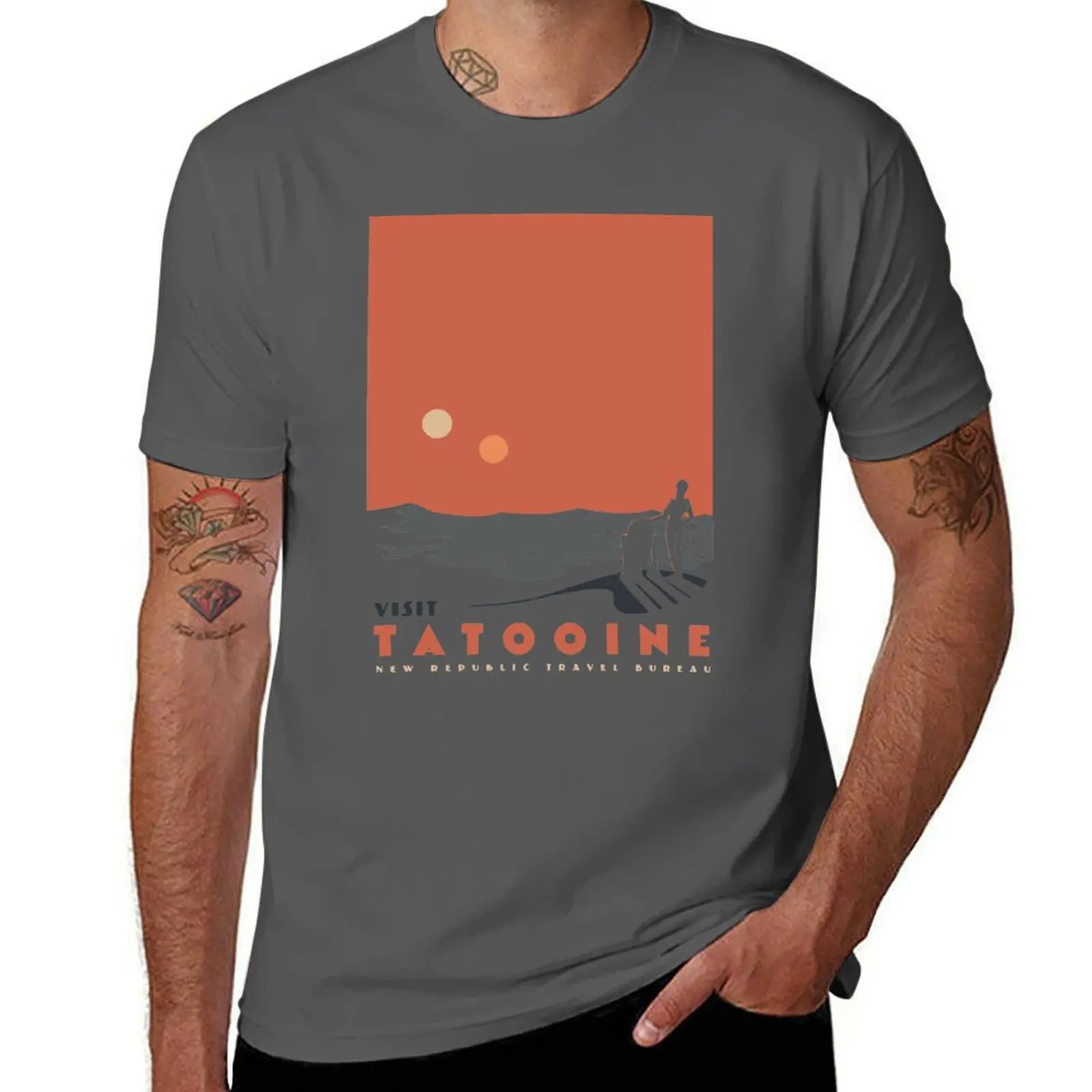 

Футболка Visit Tatooine, лето 2025, корейские модные мужские винтажные футболки с синим замком