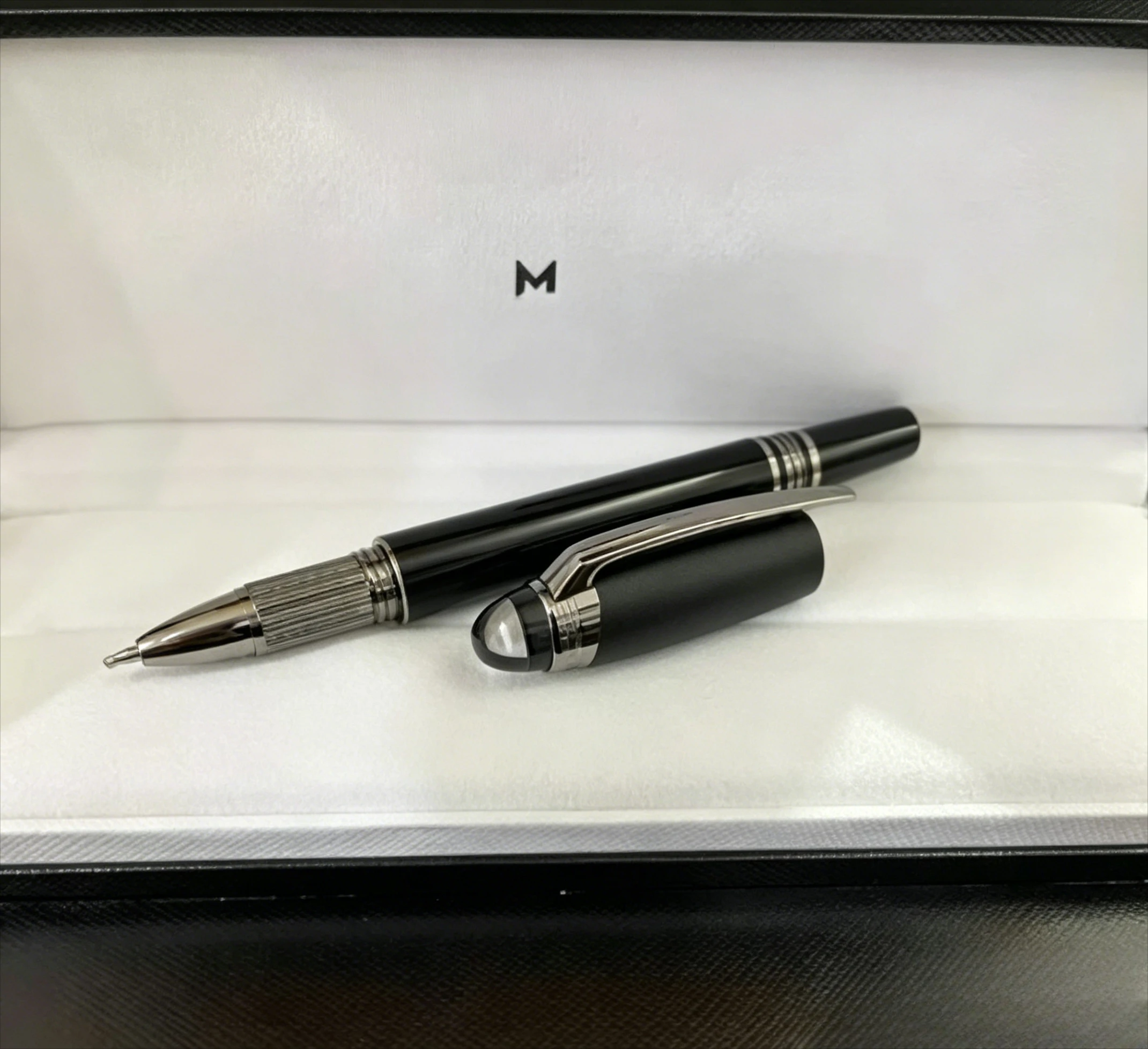 stylo-plume-a-bille-haut-de-gamme-m-brand-black-silver-star-stylo-d'ecriture-classique-pour-le-bureau-cadeau-de-bureau-boite-a-stylo-non-incluse