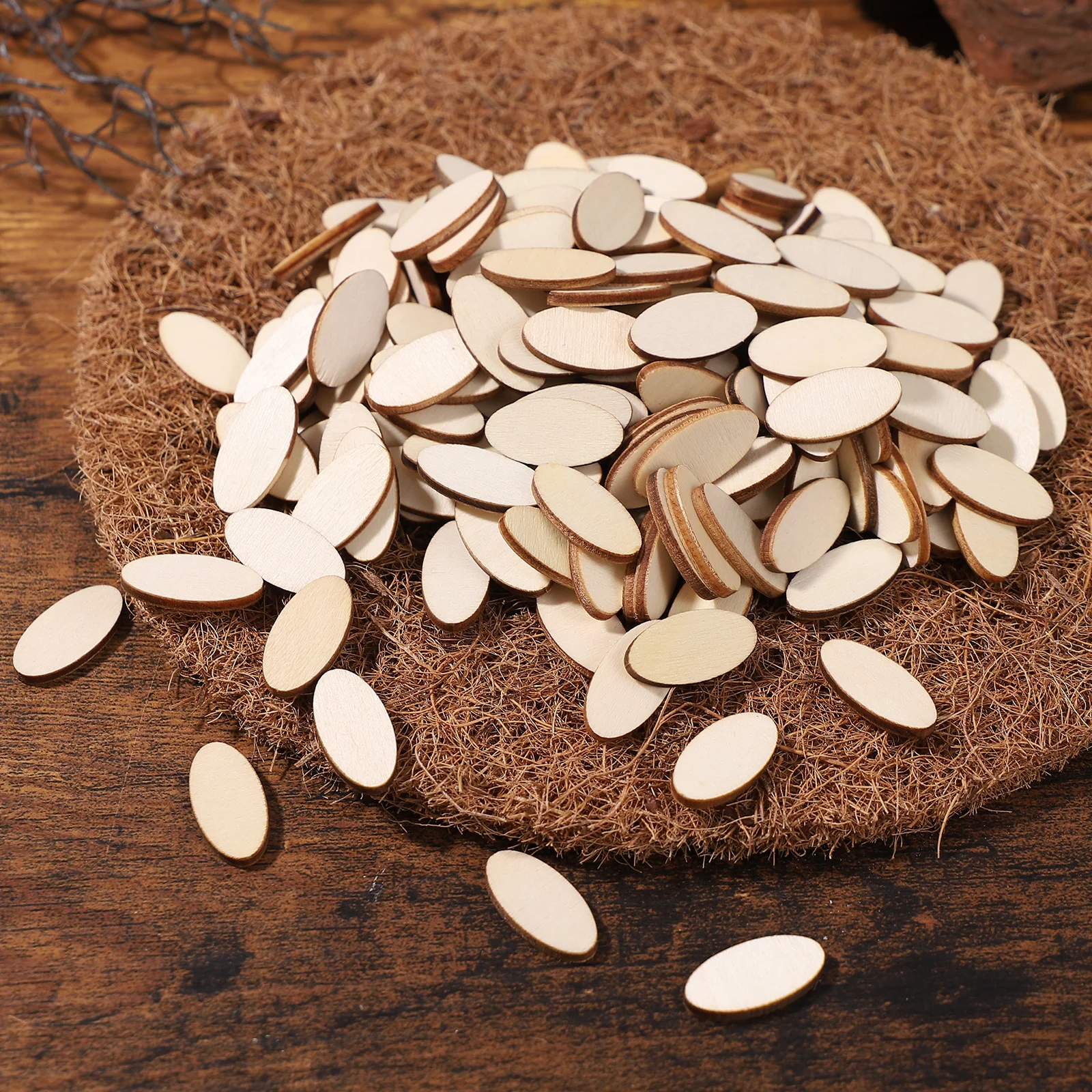 

200Pcs Oval Cutouts Wooden Pieces Unfinished for DIY Wood Crafts Handmade Home Wedding Decorations Oval Cutouts