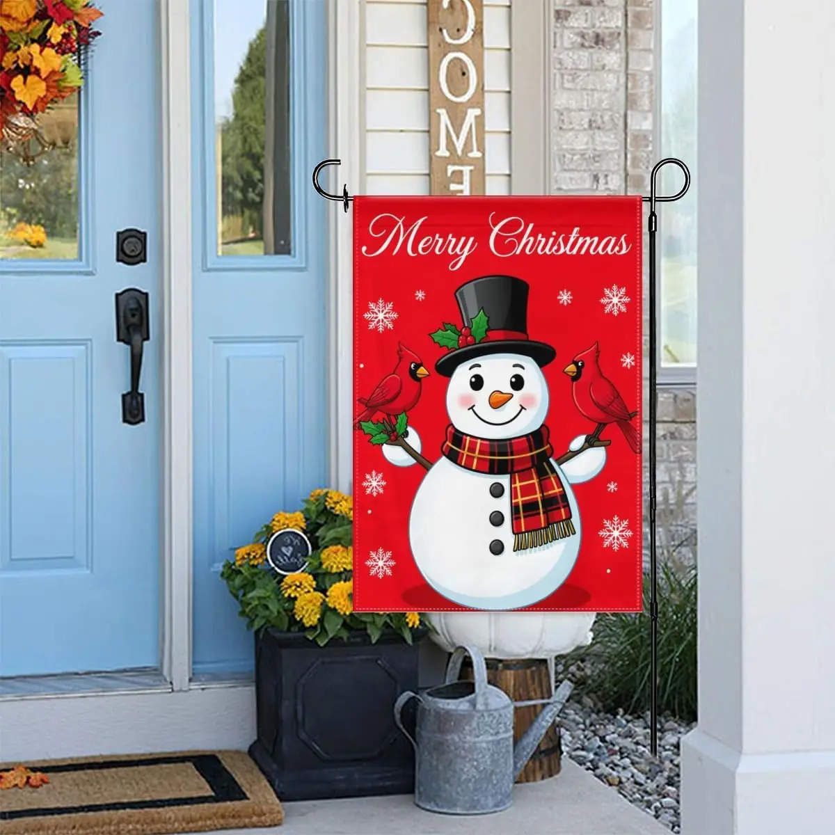 Merry Christmas Snowman & Cardinal Garden Flag 12x18 Inch Double Sided – Festive Holiday Winter Yard Decoration for Porc yyi