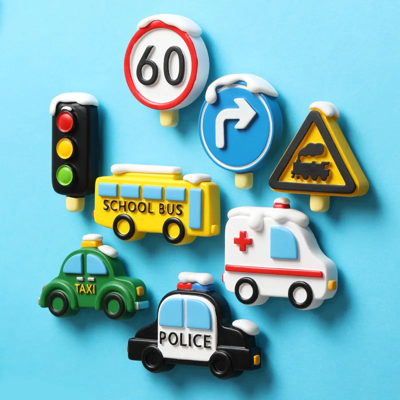 Car Traffic Signs Refrigerator Magnets Creative Refrigerator Decorations Cartoon DIY Children's Enlightenment Accessories