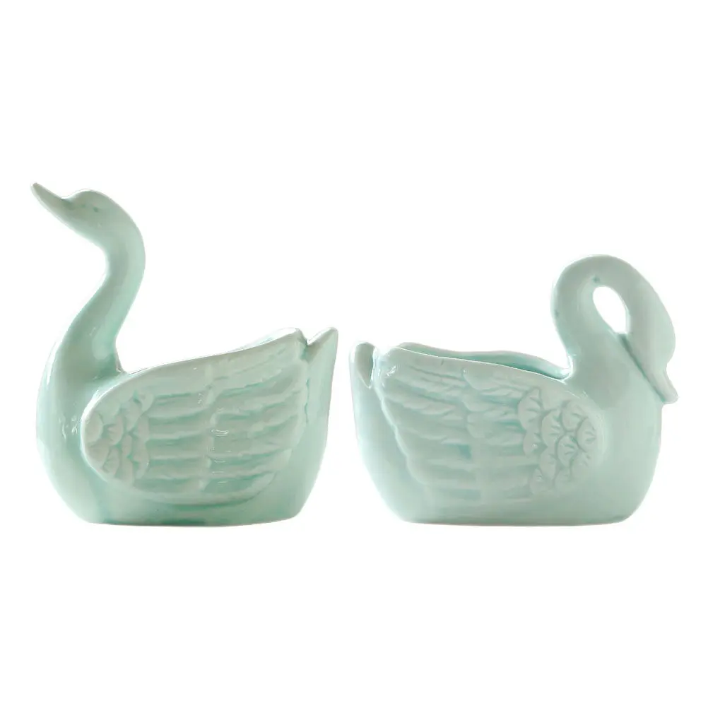 2Pcs Ceramic Swans Flower Pot Creative Mini Garden Succulent Planter Indoor Outdoor Home Decoration Garden Sculpture