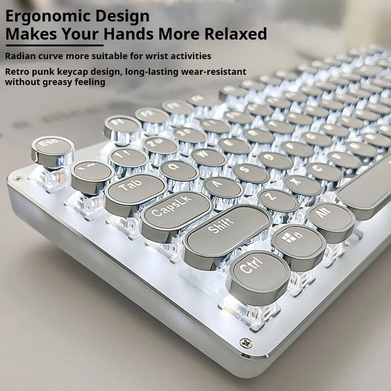 EWEADN TK950 Wireless Mechanical Keyboard, 104 Keys, White Backlit, Round Keycaps, Triple Mode BT/2.4G/Wired,  for Win/Mac
