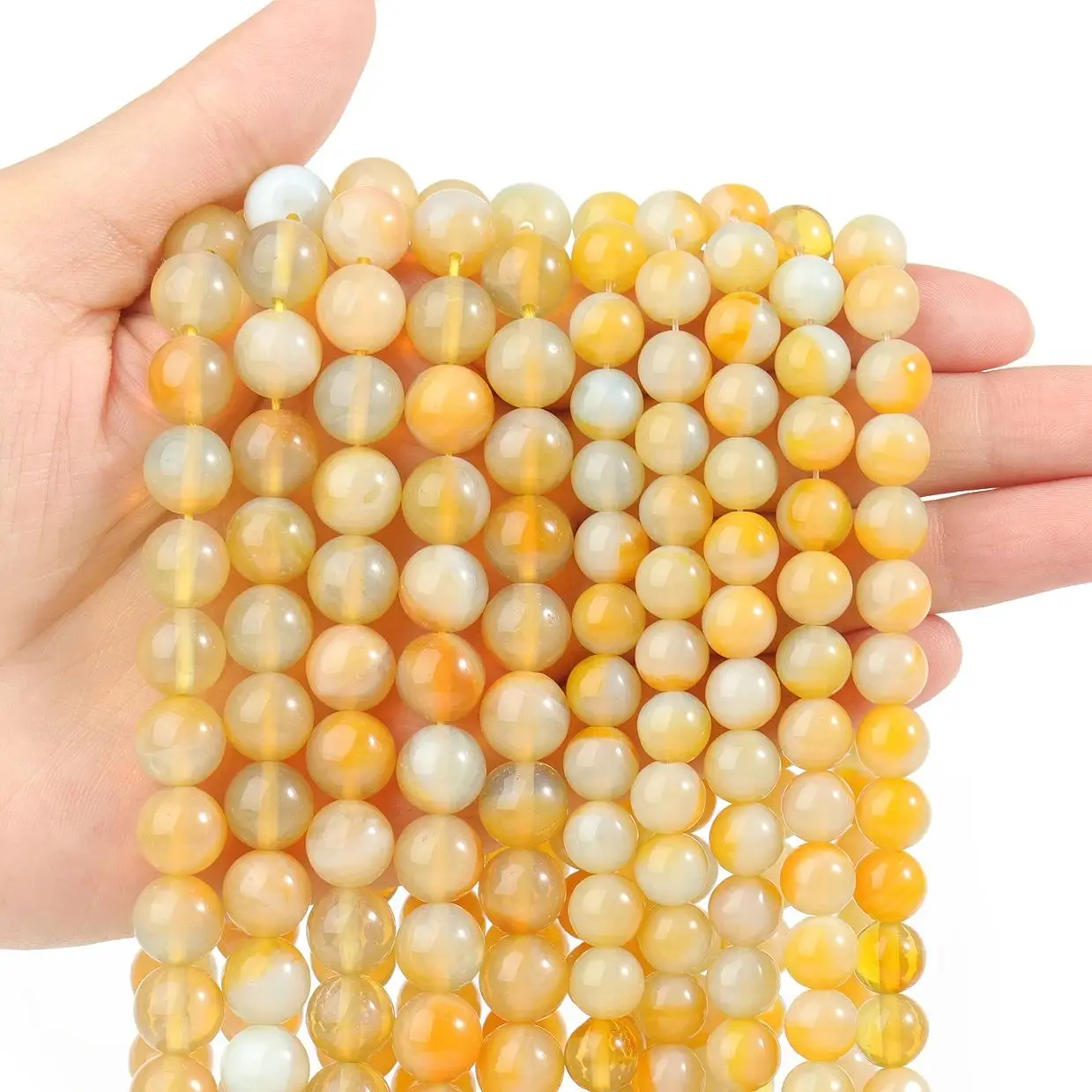 8/10mm Selected Yellow Glass Imitation Striped Agate Round Loose Spacer Beads For Women Jewelry Making DIY Bracelet Accessories