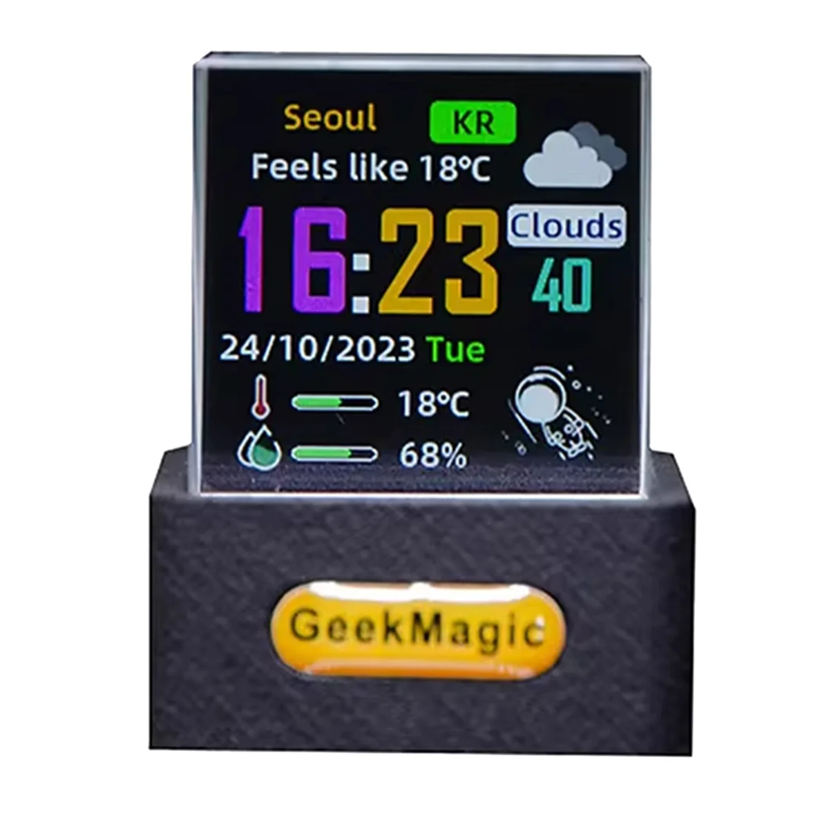 GeekMagic Crystal Cube Photo Display Holographic Desktop Smart Weather Station Digital Clock with GIF Animations Album SQ