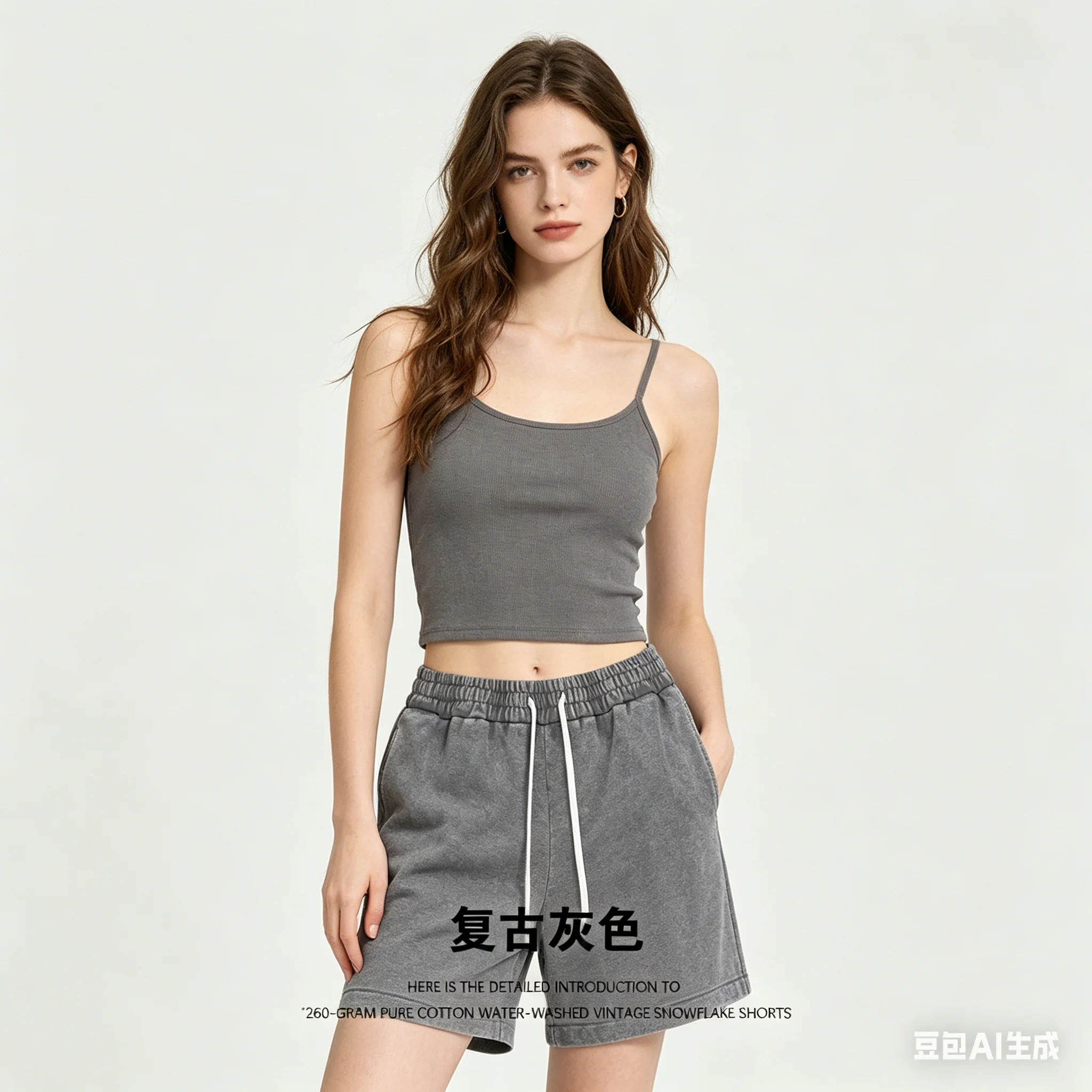 

260g Heavyweight Water-washed Distressed Vintage Shorts Snow Wash Men Summer Casual Loose Solid Color Gym Fitness Active Wear