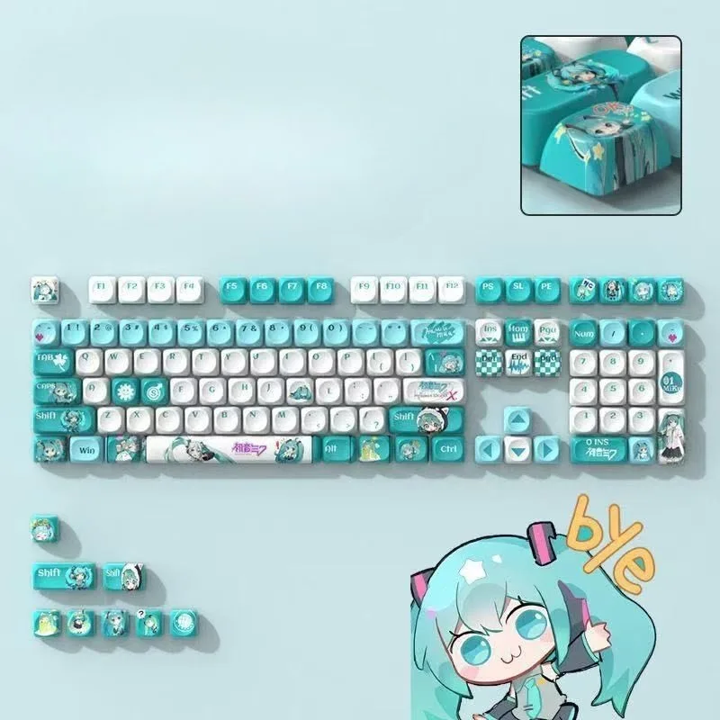 

Hatsune Miku Anime Peripheral Kawaii Miku Keycap Cute PBT Sublimation Theme Full Set of Cute Mechanical Keyboard Keycap Gifts