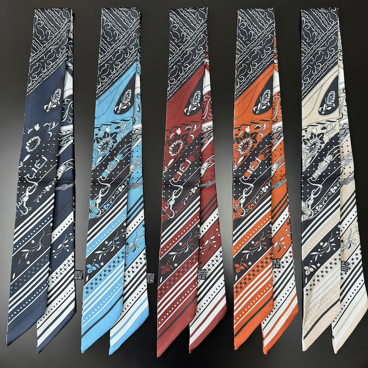 

Новый дизайн цепочки для каретки, саржевый шелковый шарф, роскошный шарф, женский платок, узкая сумка, шарфы, шейный платок, повязка на голову