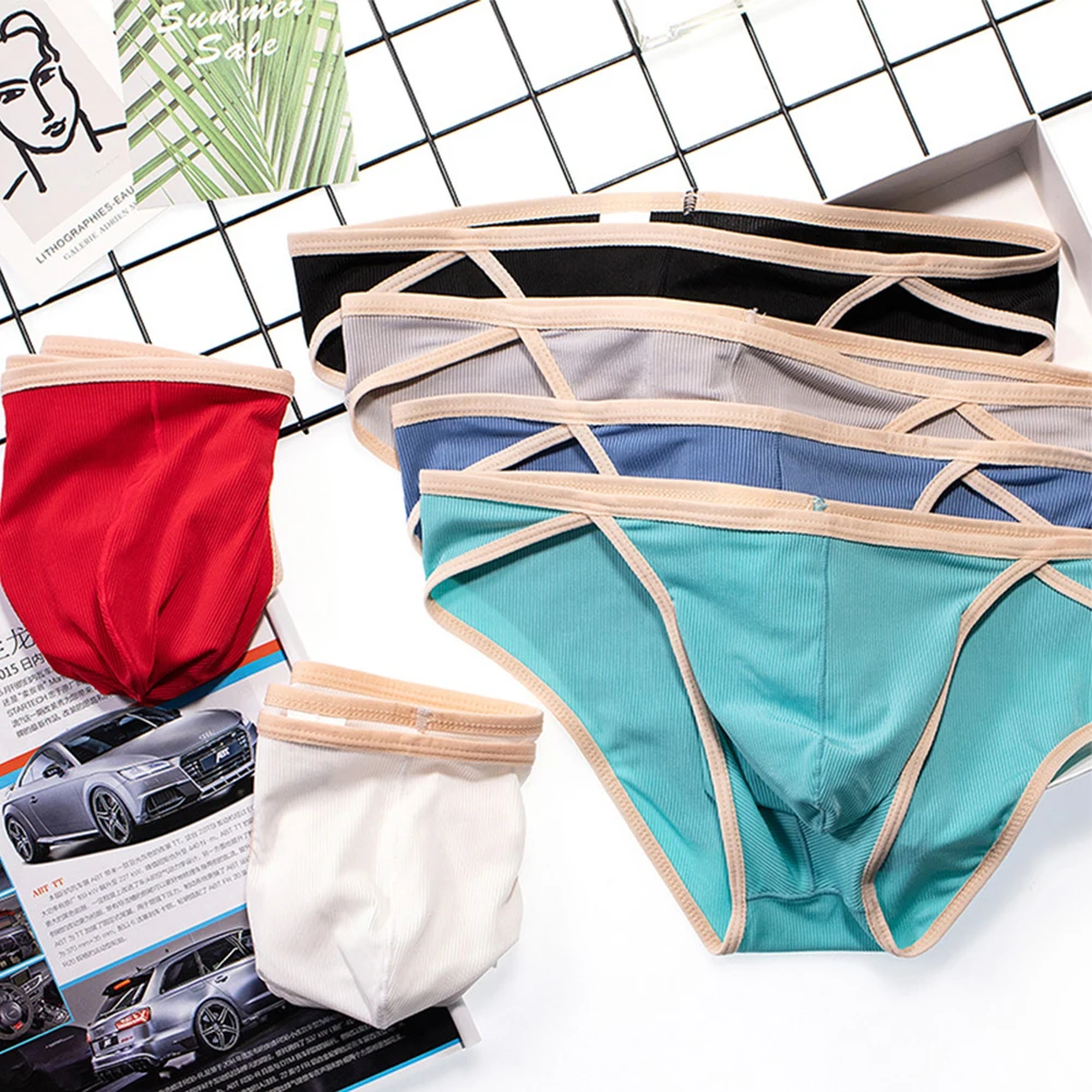 Men\'s Sexy Ice Silk Mens Briefs Soft Pouch Underwear Low Rise Lingerie Skinny Quick Dry Panties Elastic Convex Bulge Underpants