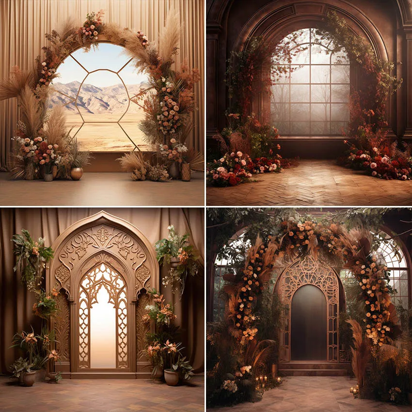 Mehofond Photography Background Boho Arch Window Flowers Adult Birthday Wedding Maternity Portrait Decor Backdrop Photo Studio