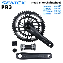 SENICX-Pedaleiro de estrada para bicicleta dobrável, PR3 Crank 165, 170, 172.5, 175mm, 46-30T, 50-34T, 52-36T, 53-39T, 10, 11, 12 Velocidade, Novo