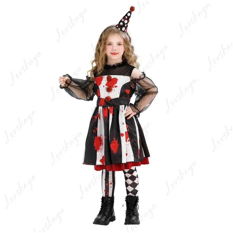 Halloween-kinderkostuums - Clownoutfits, Circusfeest Silly-kostuums, verkleedoptredens voor meisjes, prestatie-outfits