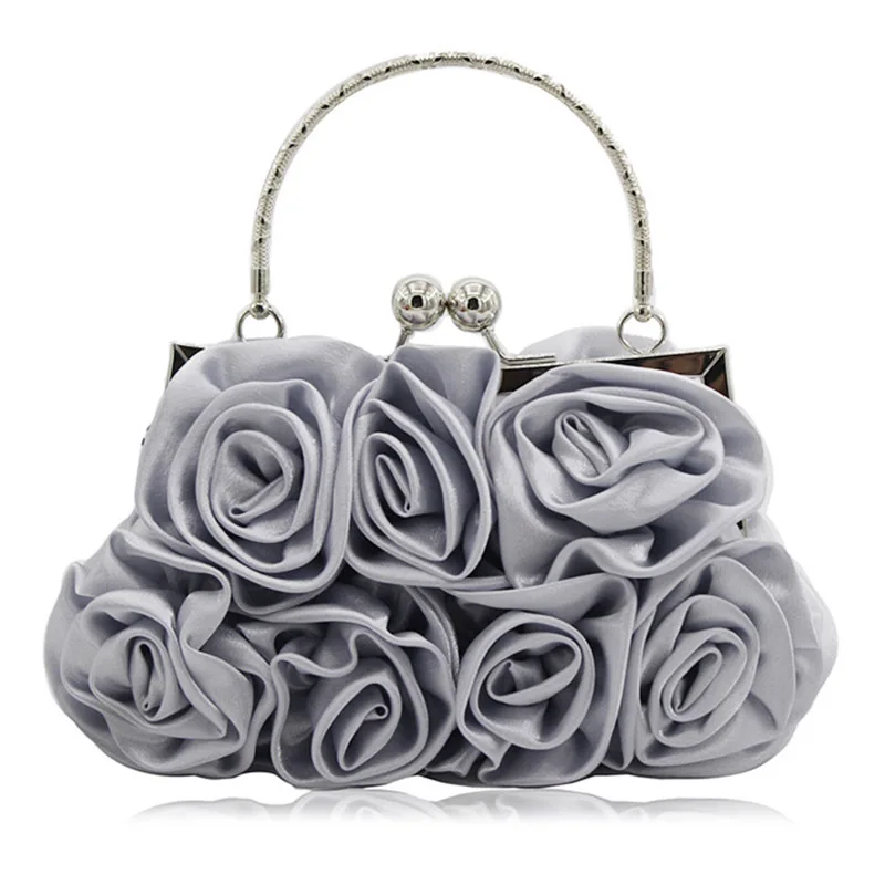 

Luxury satin flower cloth women bag hand sewn rose evening bag bride's bag clutch bag