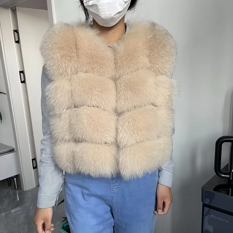 kejinyuan gilet in vera pelliccia di volpe e pelliccia di procione da donna naturale invernale caldo senza maniche