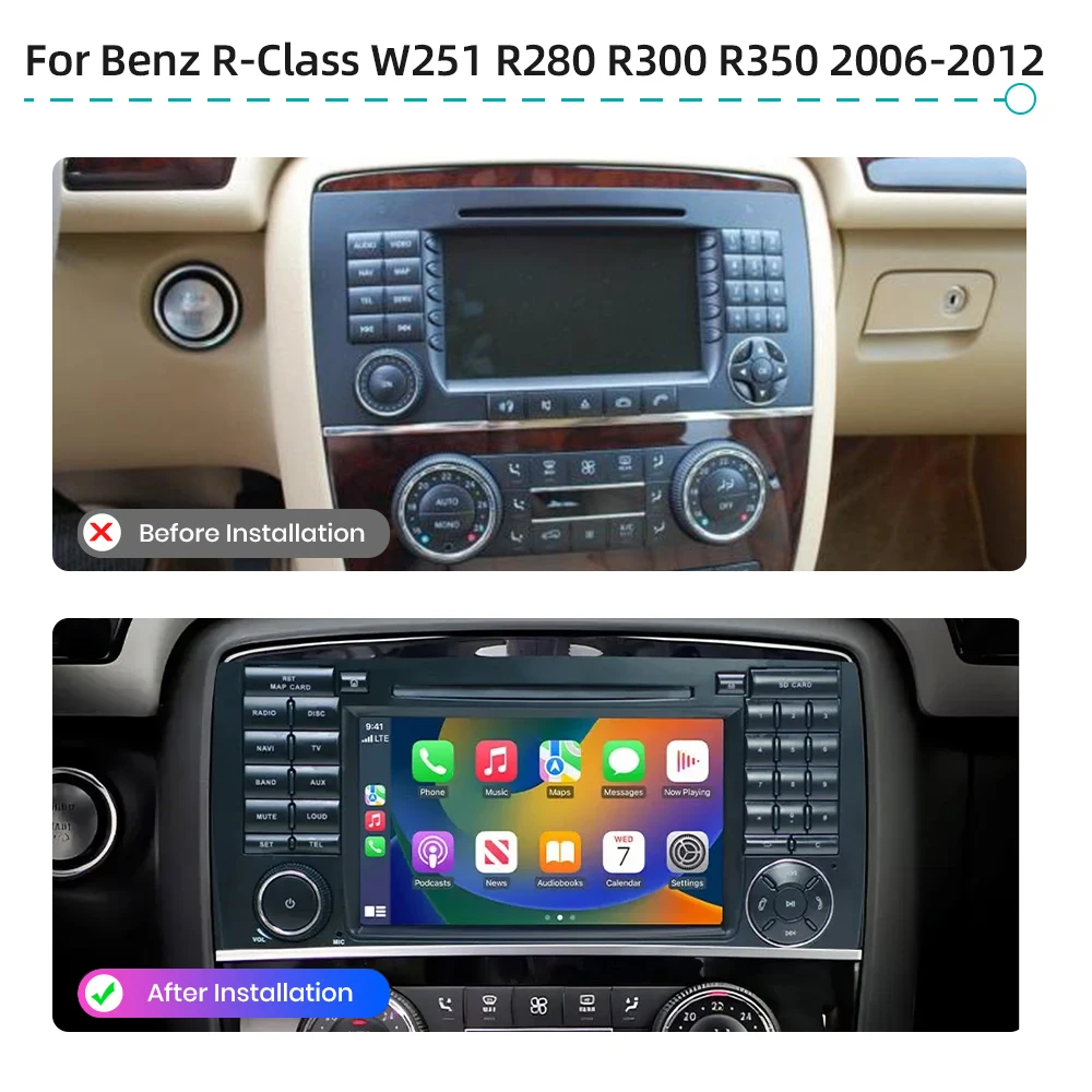 CarPlay Android 13 GPS Navigation 4G WiFi Bluetooth DSP Stereo Car Radio For Mercedes Benz R-Class W251 2006-2012 R280 R300 R350