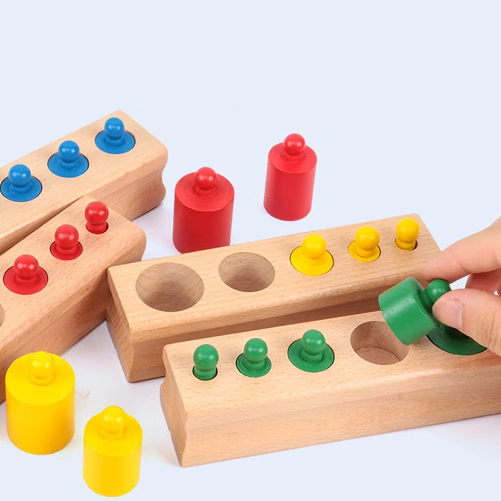 1 set 1 Set Of Colorful Wooden Cylinder Blocks Knobbed Cylinders Socket For Toddlers Shape Learning Educational Kids Blocks