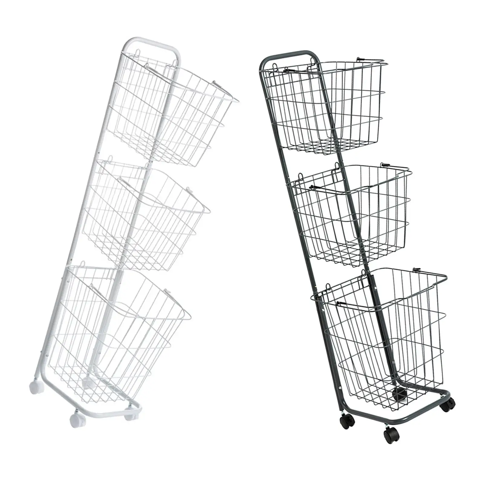 

3 Layer Utility Cart Storage Rack with Wheels, Tall Clothes Laundry Basket Bin