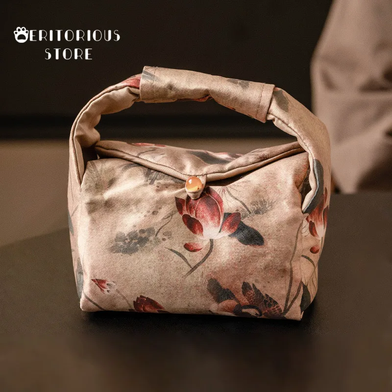 الحرير لوتس قافية الديباج الشاي حقيبة يد مريحة فنجان الشاي حقيبة التخييم في الهواء الطلق المحمولة حقيبة التخزين لوازم أكياس الصينية حفل الكؤوس #5