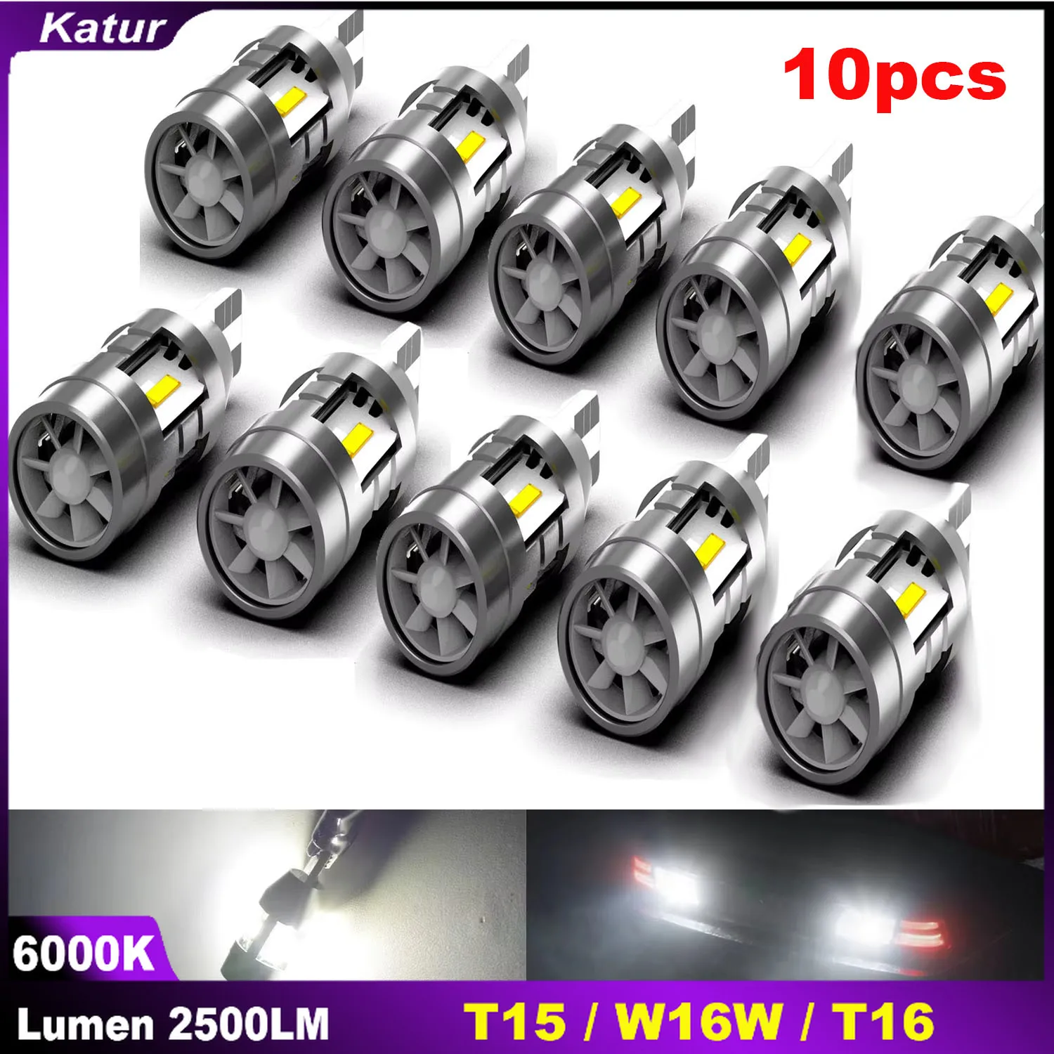 10pcs Katur T15 W16W T16 Led Bulb with Fan Canbus No Error Super Bright Reverse T16 Bulbs 921 912 For Camry Corolla FJ Cruiser