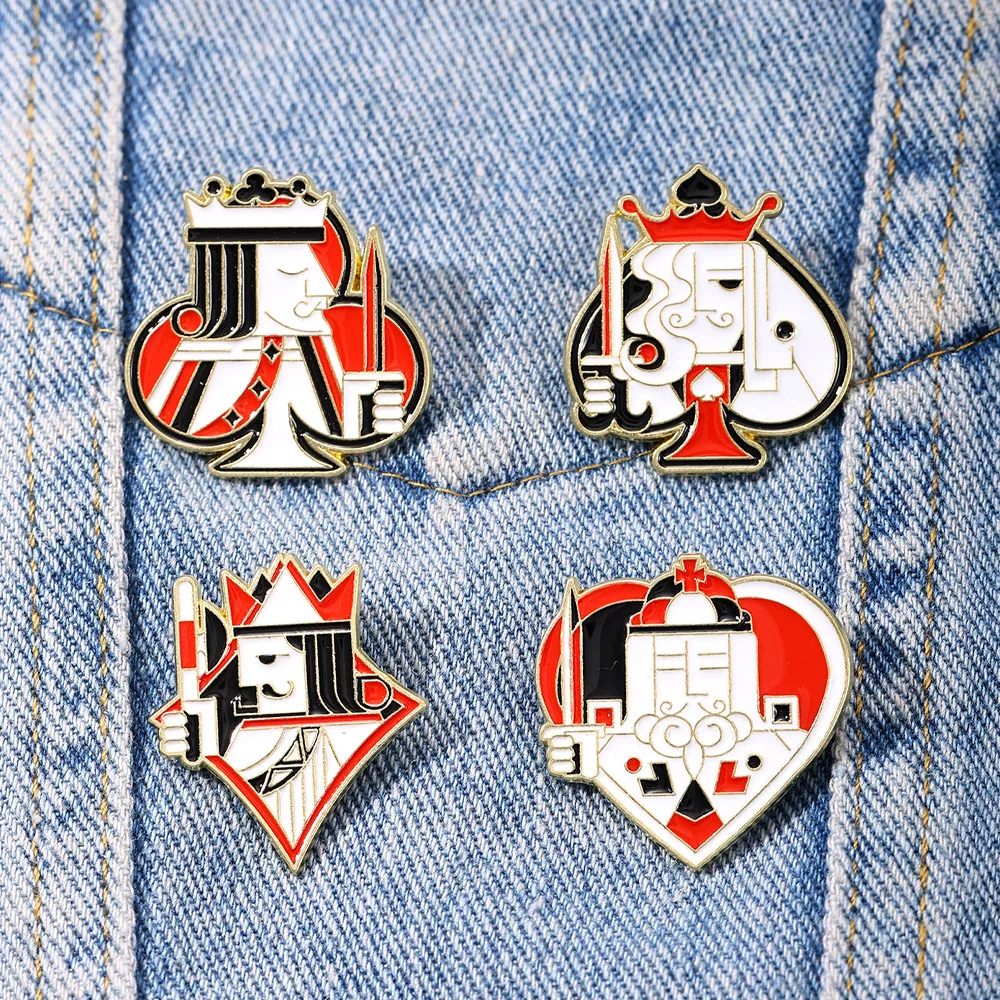 Vintage Poker King Enamel Pins Creative Crown Characters Lapel Badges Spade Heart Club King Brooches Jewelry Gifts For Game Lov
