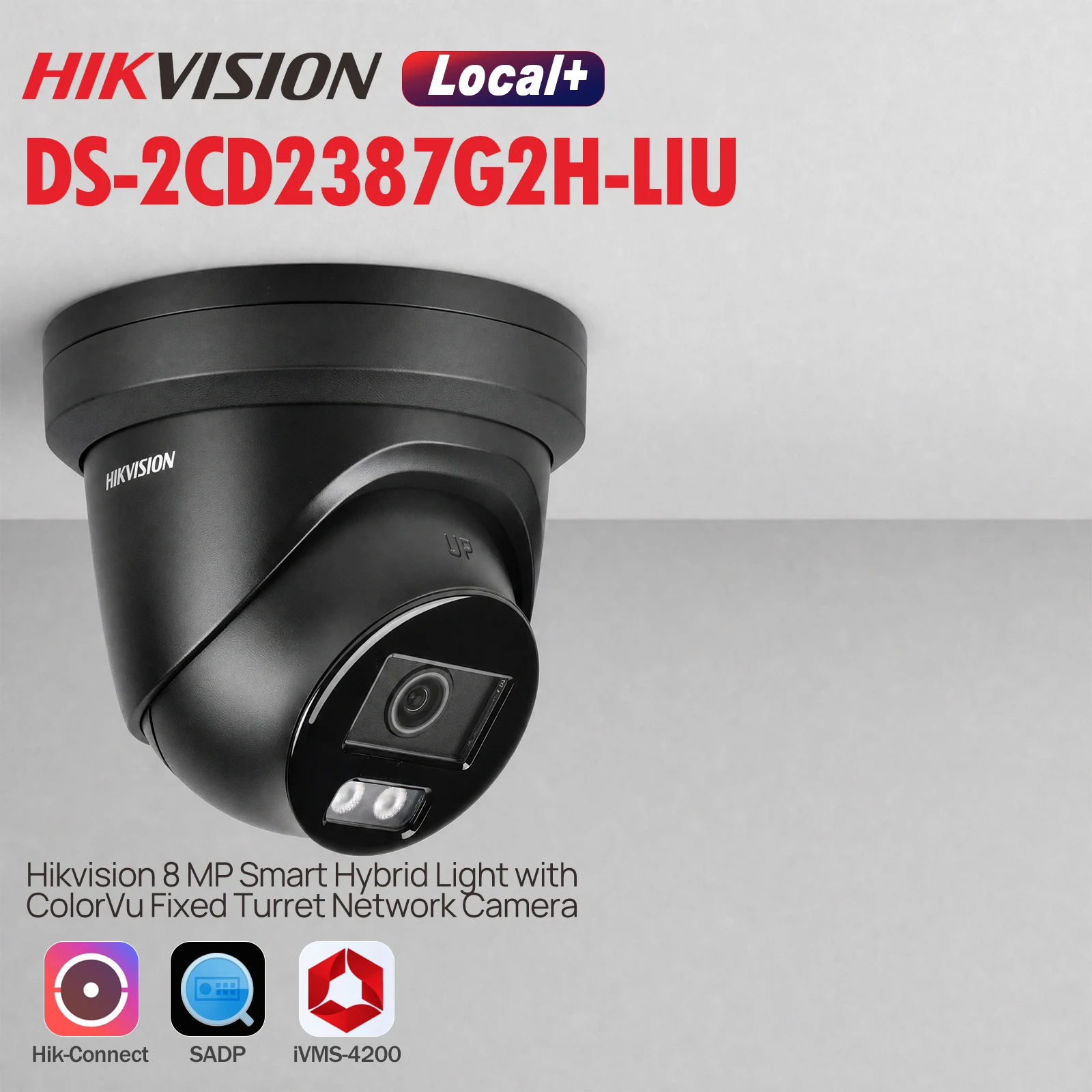 Hikvision DS-2CD2387G2H-LIU Telecamera IP Turret 8MP 4K ColorVu con Illuminazione Ibrida Intelligente, Microfono Integrato, Rilevamento Facciale AcuSense, WDR 130dB, Visione Notturna 40m, IP67, PoE,