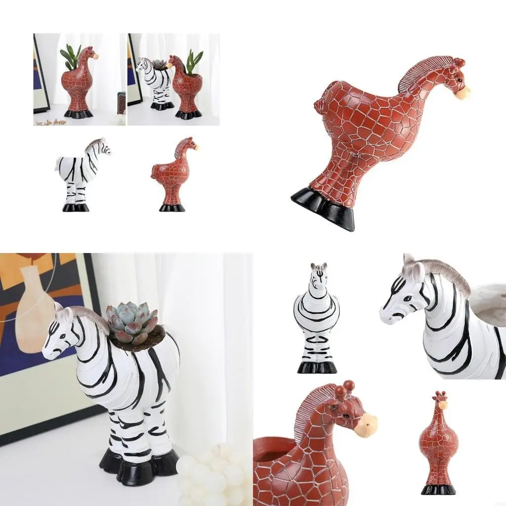 

Animal Sculpture Planter Decorative Resin Plant Pot Office Tabletop Flower Vase Home Garden Decoration C5AD