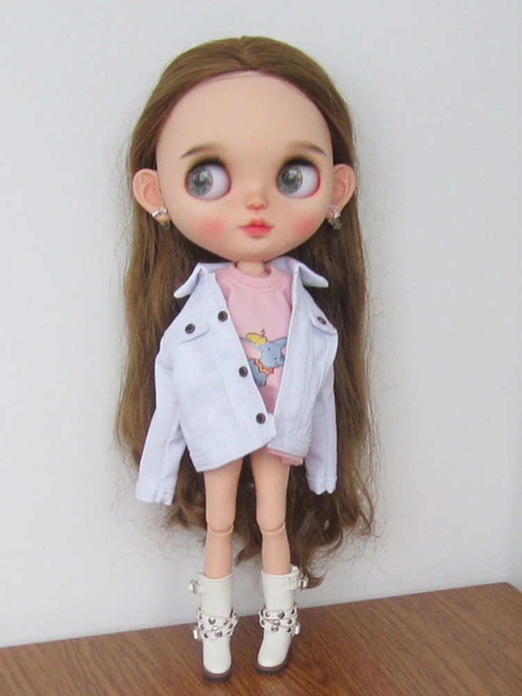 D05-P236 children toy 1/6 blyth ob24 ob27 azone19 joint BJD doll clothes White jacket pink T-shirt