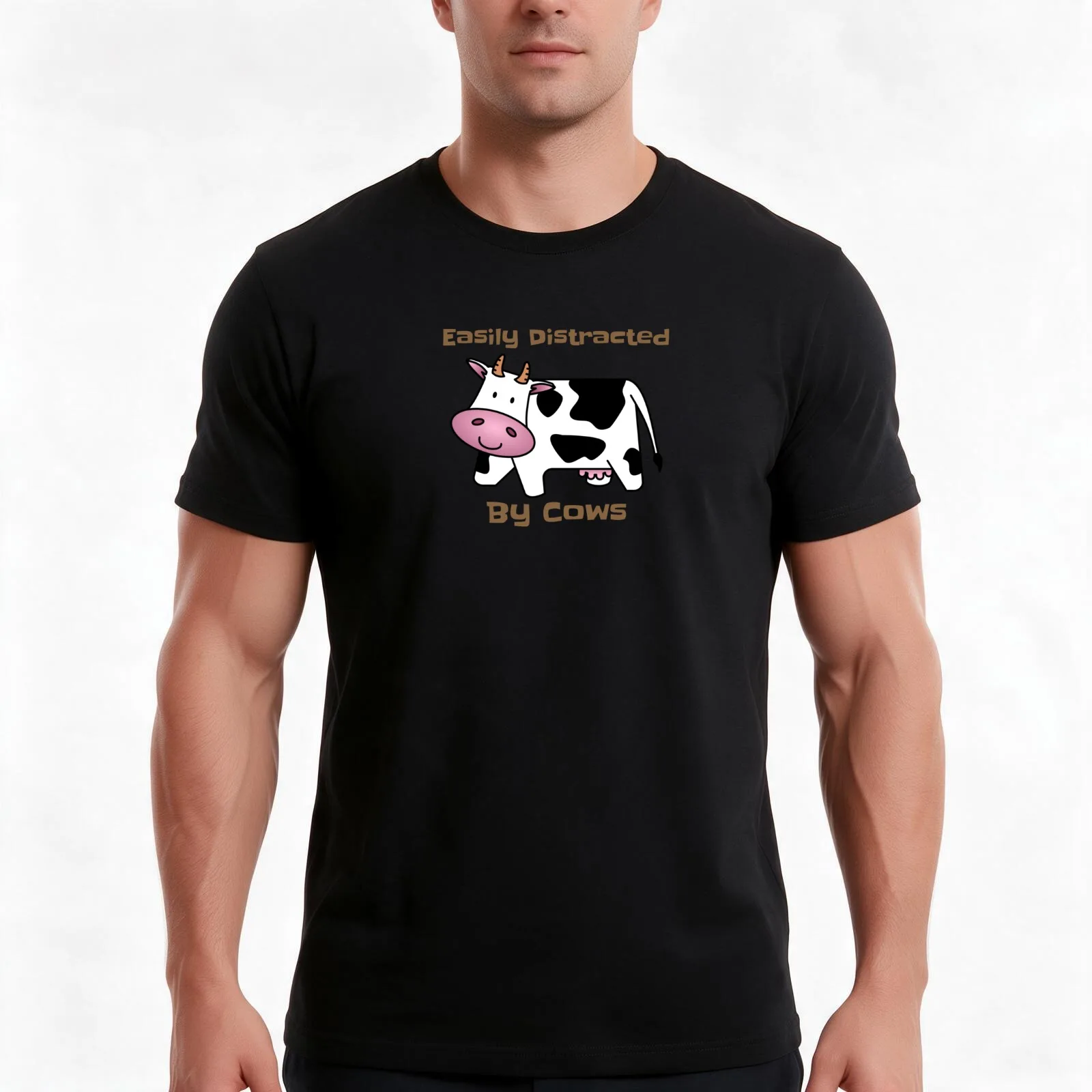 Easily Distracted By Cows - Cute Cow Farm Farmer Animal Farming Meme Tractor Cattle T-Shirt, Summer Casual Cotton Tee
