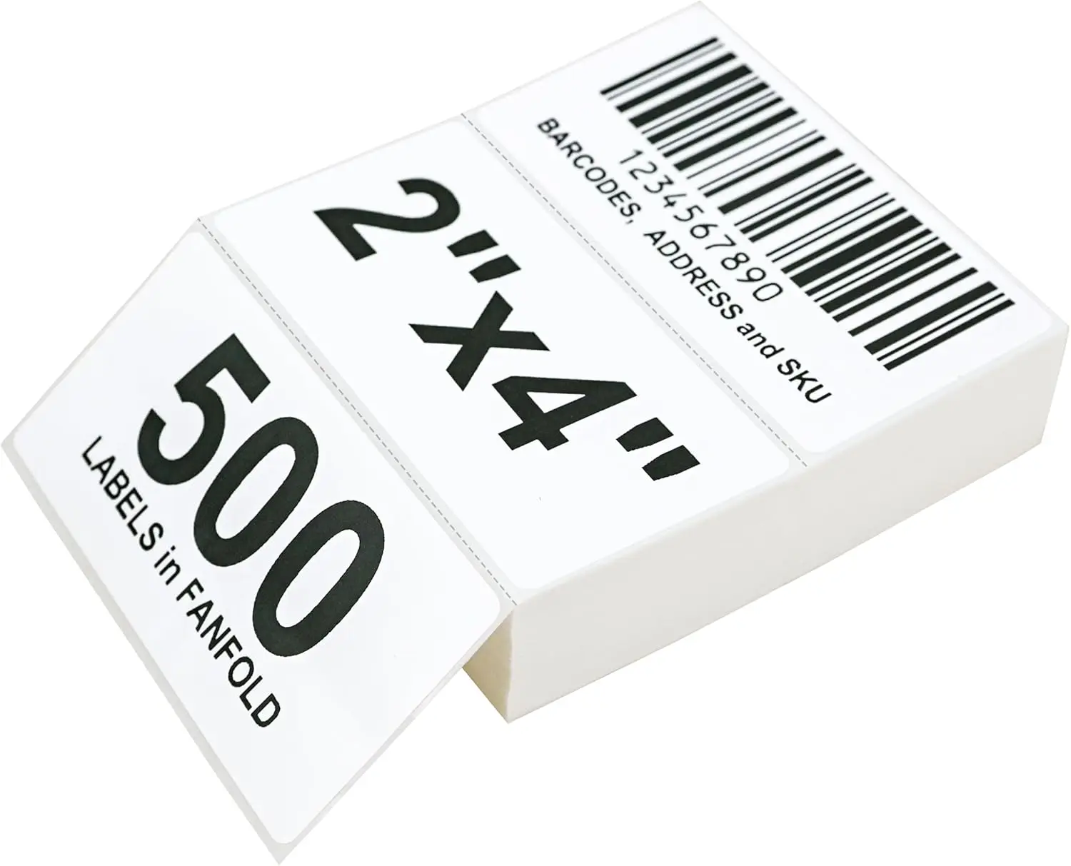 

4" x 2" Fanfold Direct Thermal Labels - 500 Total UPC & Shipping Labels, Permanent Adhesive for Zebra, Munbyn, Rollo Printers