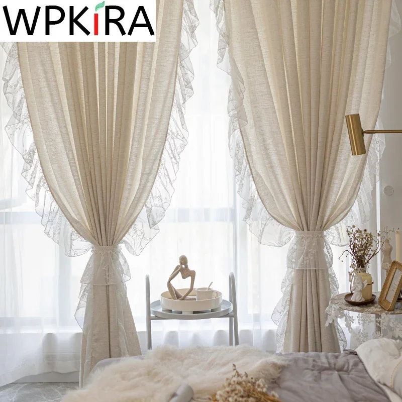 

French Romantic Lace Solid Color Curtains For Luxurious Living Rooms, Bedrooms, Modern Minimalist Cotton Linen Curtains Custom