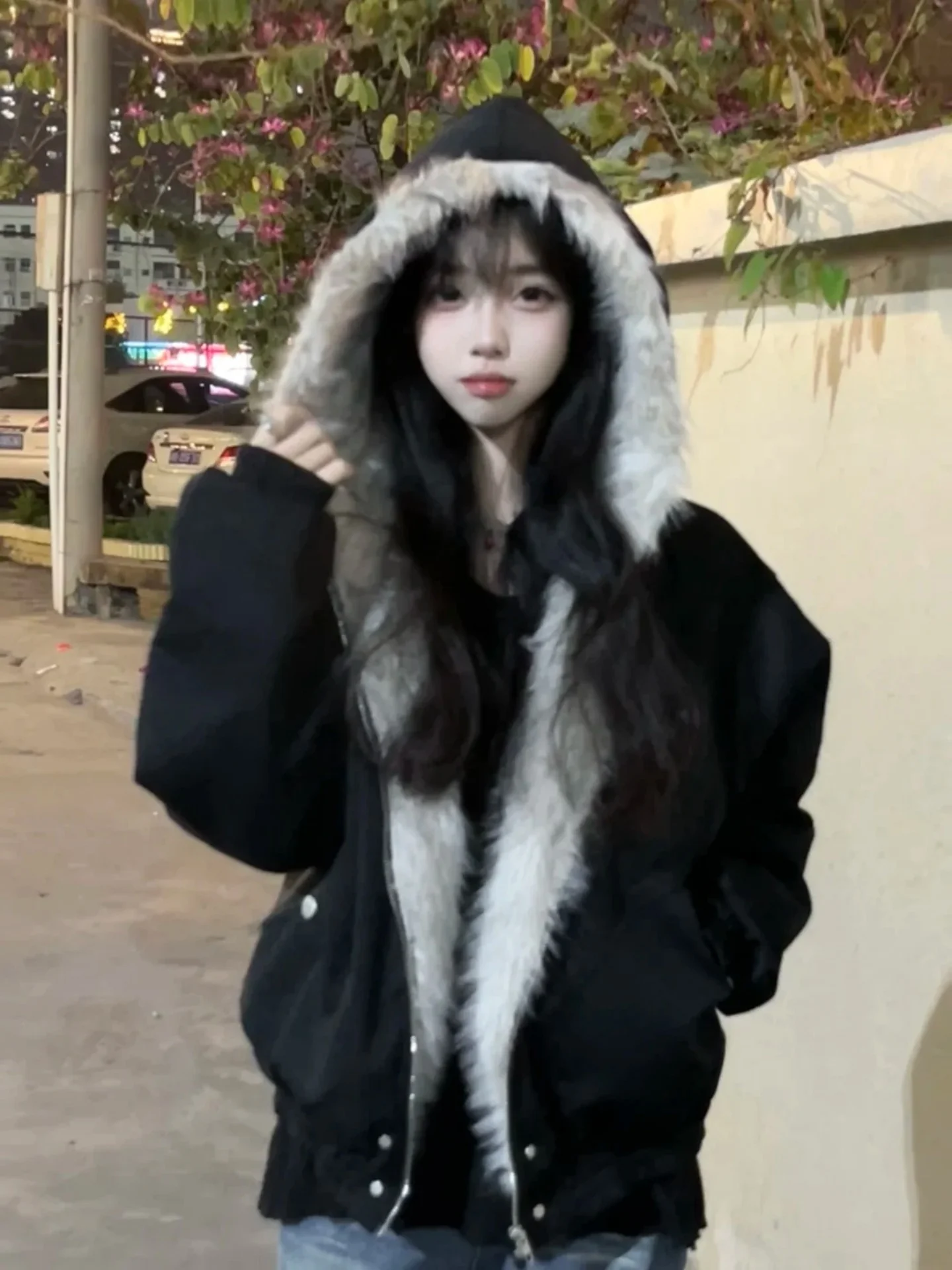 

High Quali American High Street Winter Thi ort Cotton Jaet with Fur Collar Men's Women's Thiened Outerwear