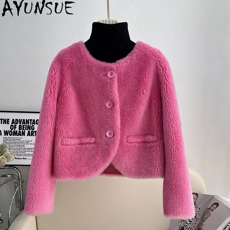 AYUNSUE – veste de tonte de mouton pour femme, manteaux en laine, décontractés, mode coréenne, 2023