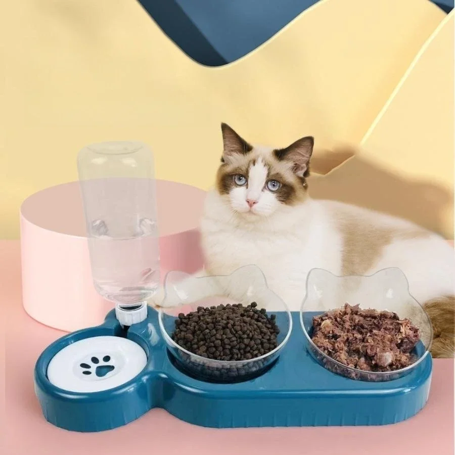 

Dog Cat Bowls Automatic Feeder Water Dispenser Pet Food Bowl with Drinking Raised Stand Double Dish Bowls for Cats Dogs Pet