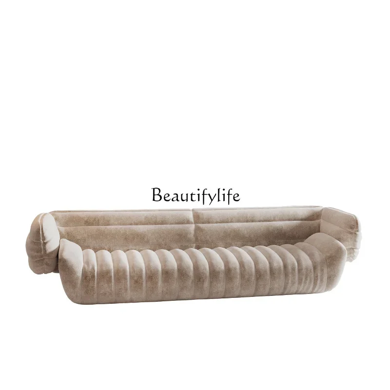 88.Italian Light Luxury Brushed Velvet Cloth Sofa Faux Leather Modern Design Large Apartment
