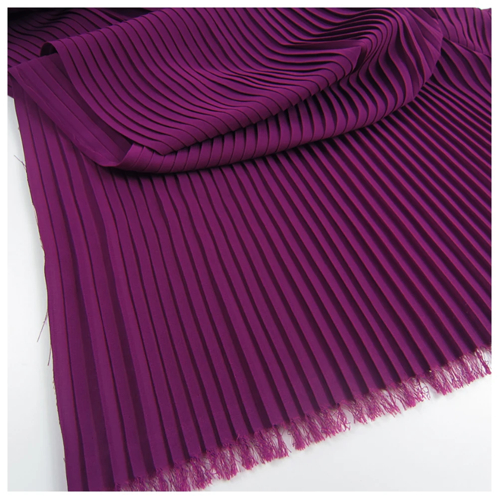 Purple Pleated Pearl Chiffon Fabric Ruffled Cloth Dress Clothing Craft Sewing Materials 150CM 59