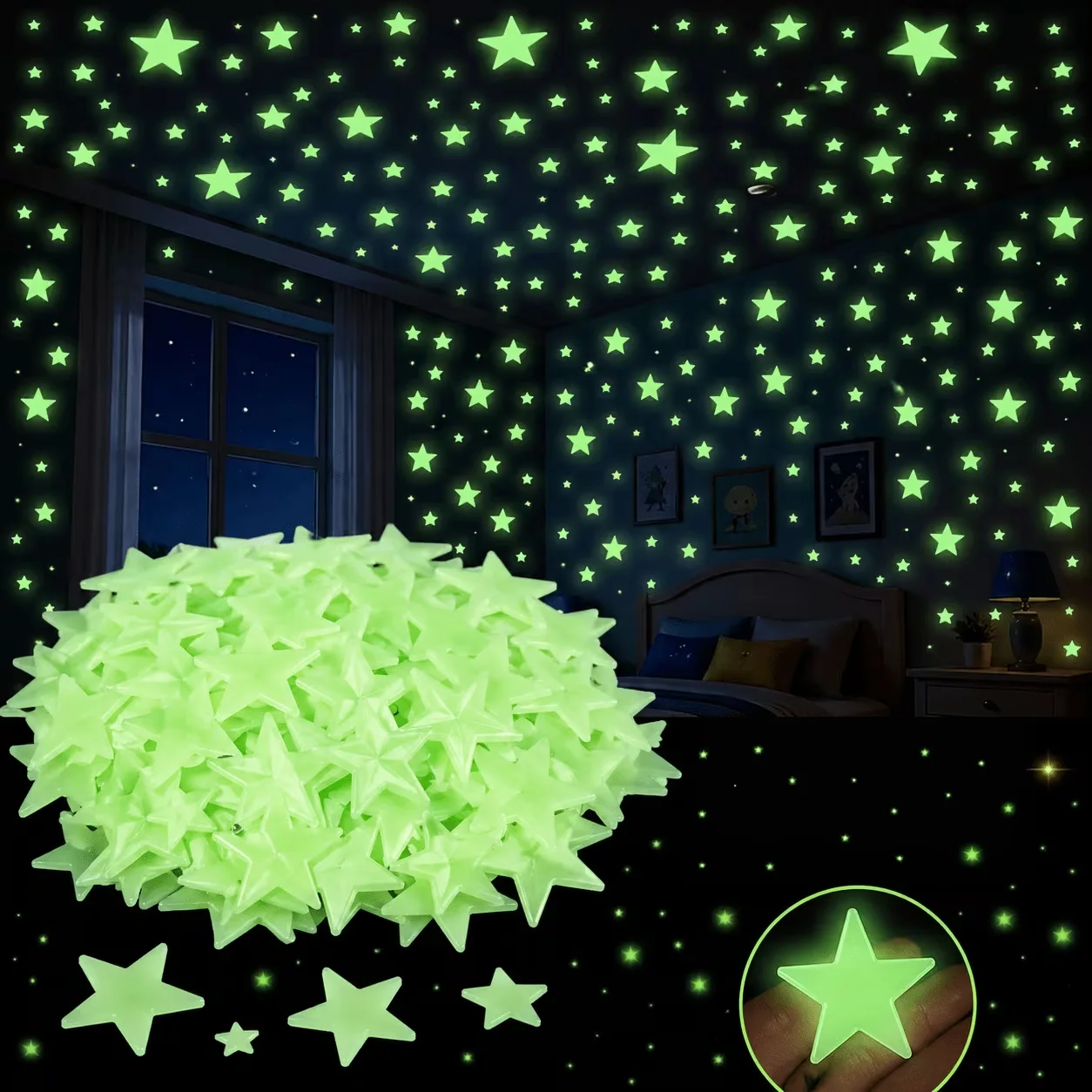 1PC Glow in The Dark Stars for Ceiling, Star Point Wall Stickers Room Bedroom Home Decor Glow In The Dark Moonlight Decal